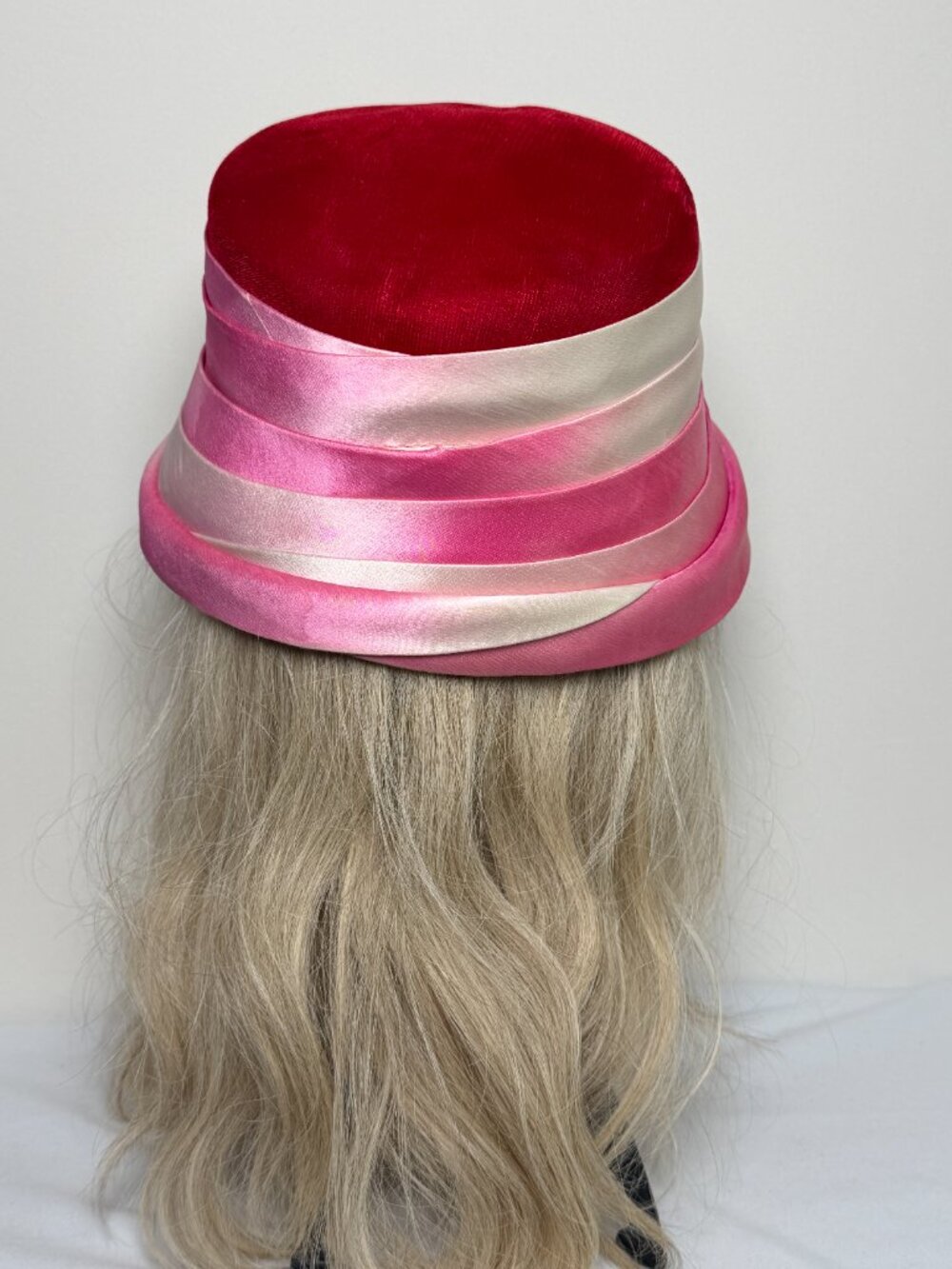 Vintage 60s Pink Ombre Silk Velvet Bow Cloche Bucket Hat - Picture 5 of 11
